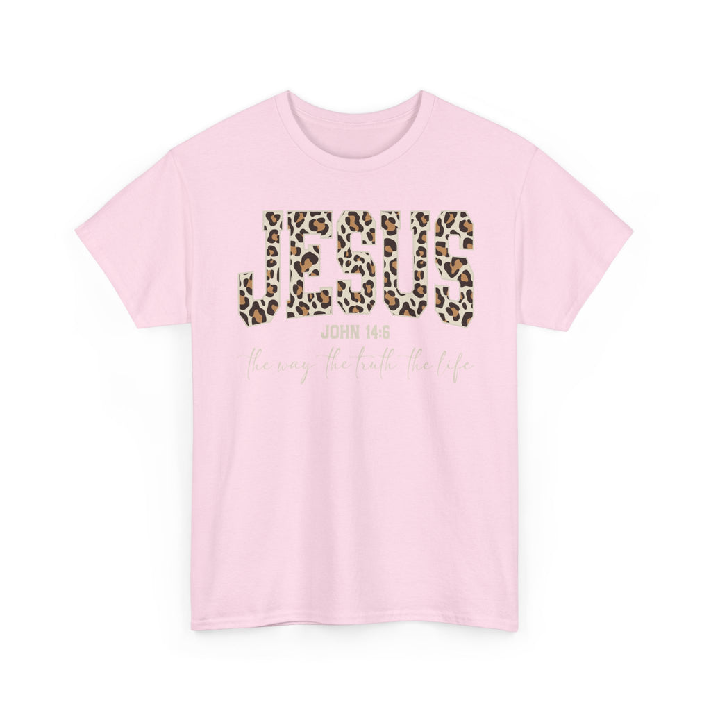 Jesus Leopard Print T-Shirt — John 4:6 Faith Tee