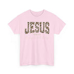 Jesus Leopard Print T-Shirt — John 4:6 Faith Tee