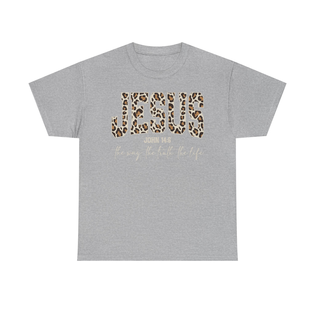 Jesus Leopard Print T-Shirt — John 4:6 Faith Tee