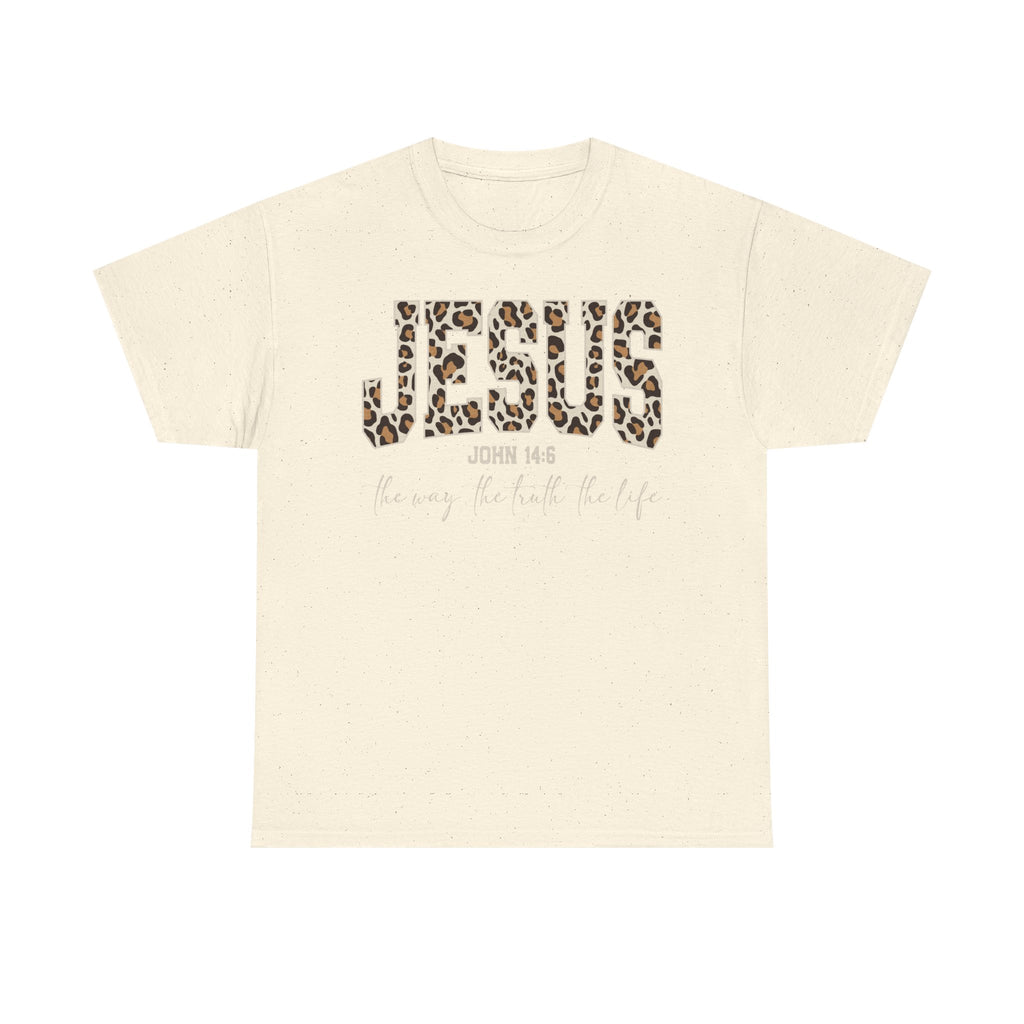 Jesus Leopard Print T-Shirt — John 4:6 Faith Tee