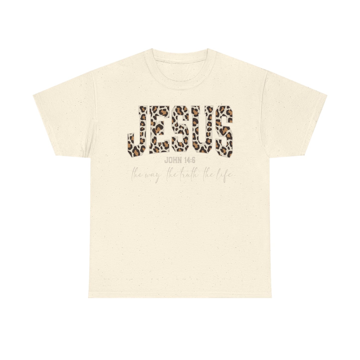 Jesus Leopard Print T-Shirt — John 4:6 Faith Tee