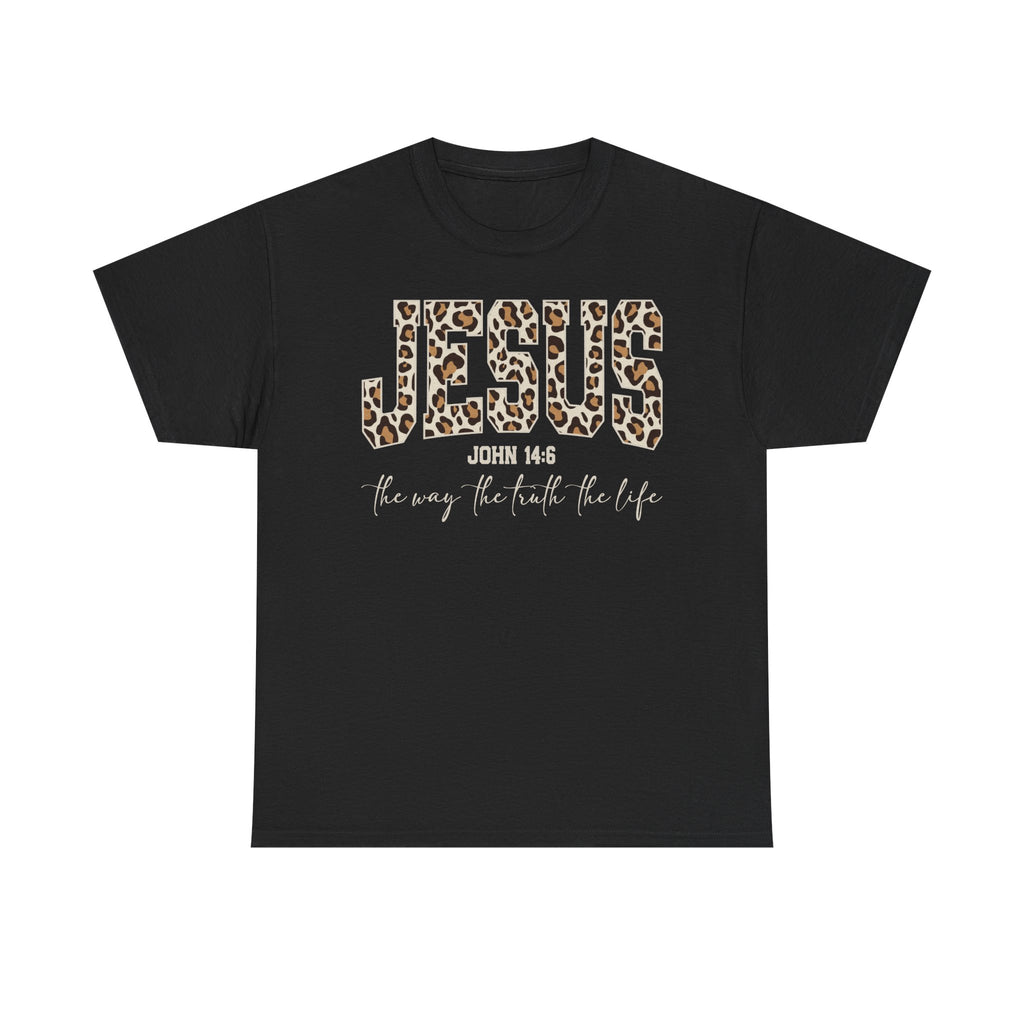 Jesus Leopard Print T-Shirt — John 4:6 Faith Tee