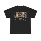 Jesus Leopard Print T-Shirt — John 4:6 Faith Tee