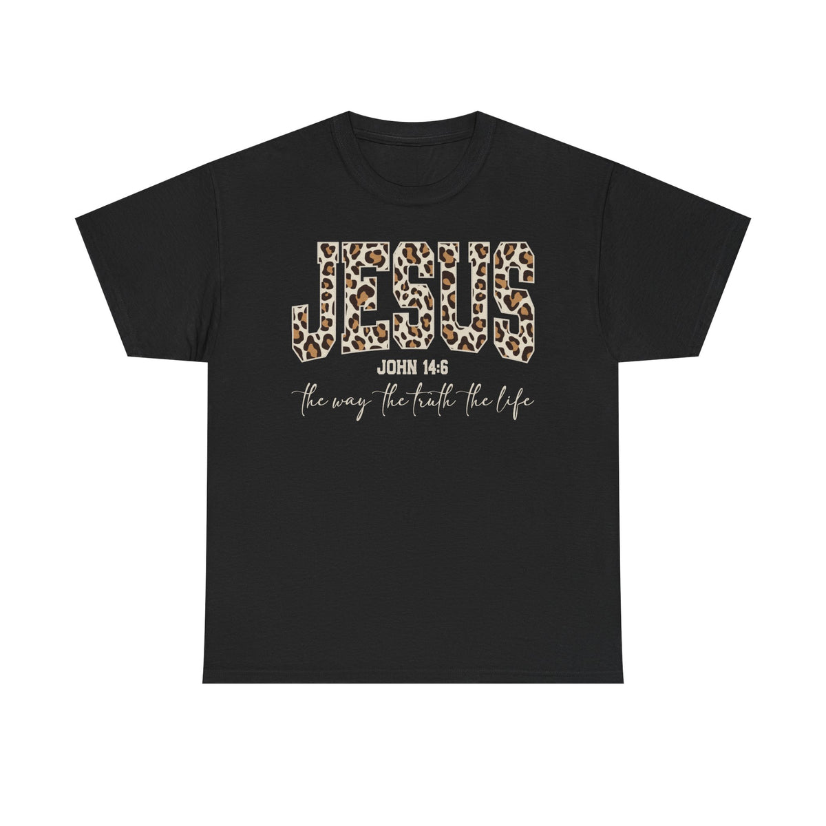 Jesus Leopard Print T-Shirt — John 4:6 Faith Tee