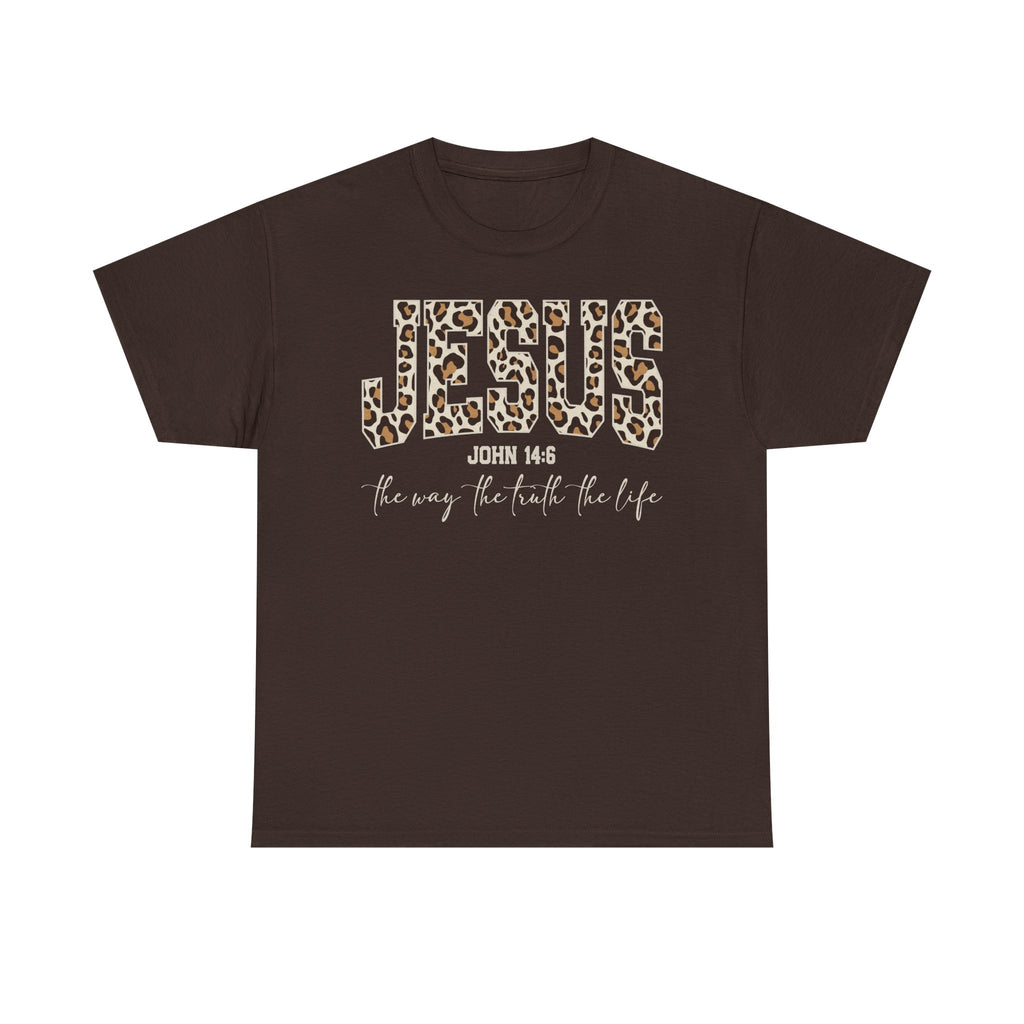 Jesus Leopard Print T-Shirt — John 4:6 Faith Tee