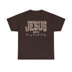 Jesus Leopard Print T-Shirt — John 4:6 Faith Tee