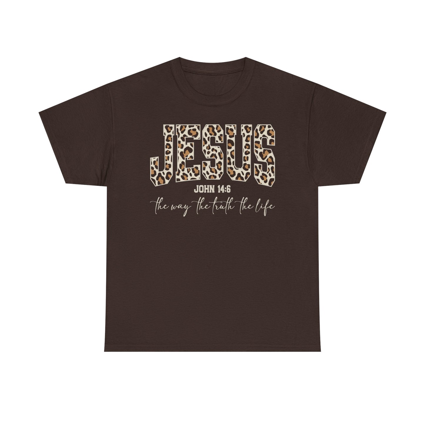 Jesus Leopard Print T-Shirt — John 4:6 Faith Tee