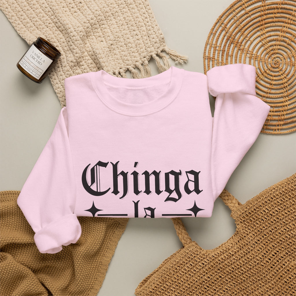 Crewneck Sweatshirt — "Chinga la Migra" Graphic (Back: F**k ICE Hand Illustration)