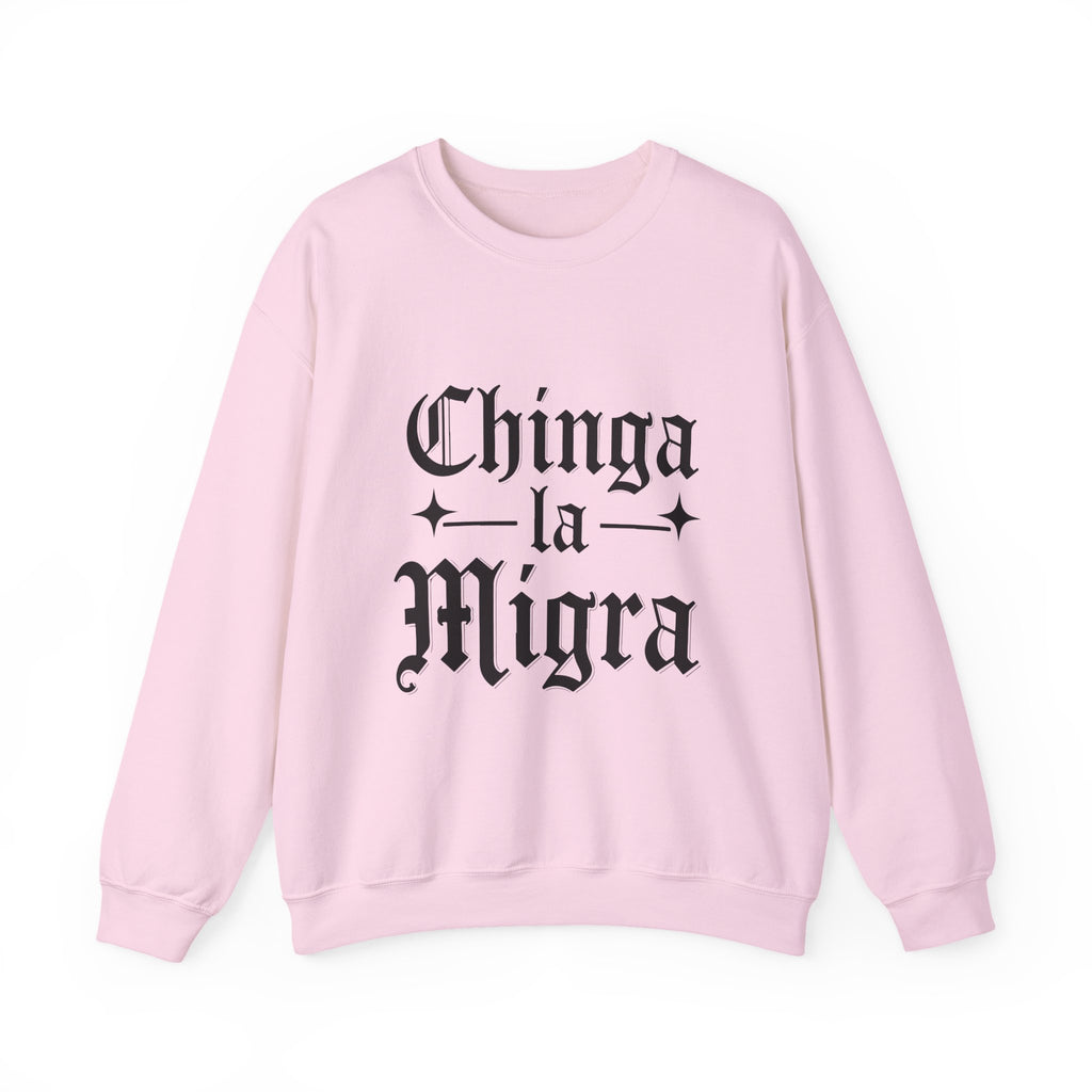 Crewneck Sweatshirt — "Chinga la Migra" Graphic (Back: F**k ICE Hand Illustration)