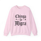Crewneck Sweatshirt — "Chinga la Migra" Graphic (Back: F**k ICE Hand Illustration)