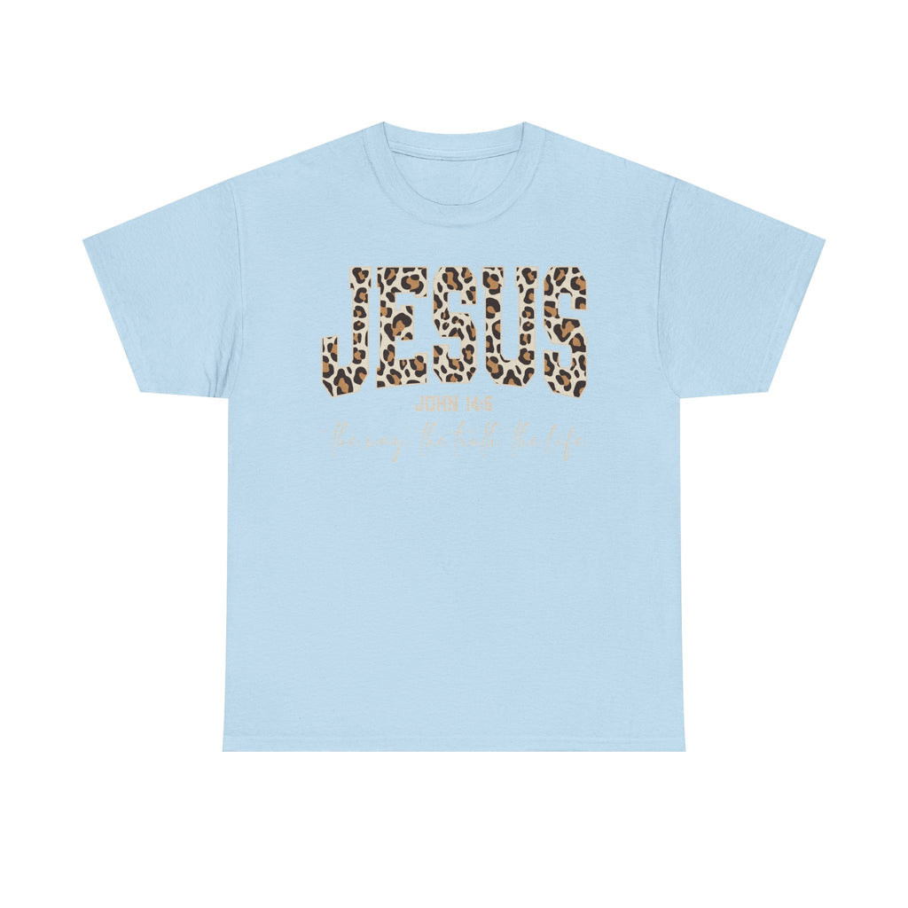 Jesus Leopard Print T-Shirt — John 4:6 Faith Tee