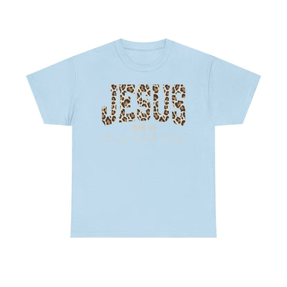 Jesus Leopard Print T-Shirt — John 4:6 Faith Tee