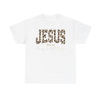 Jesus Leopard Print T-Shirt — John 4:6 Faith Tee