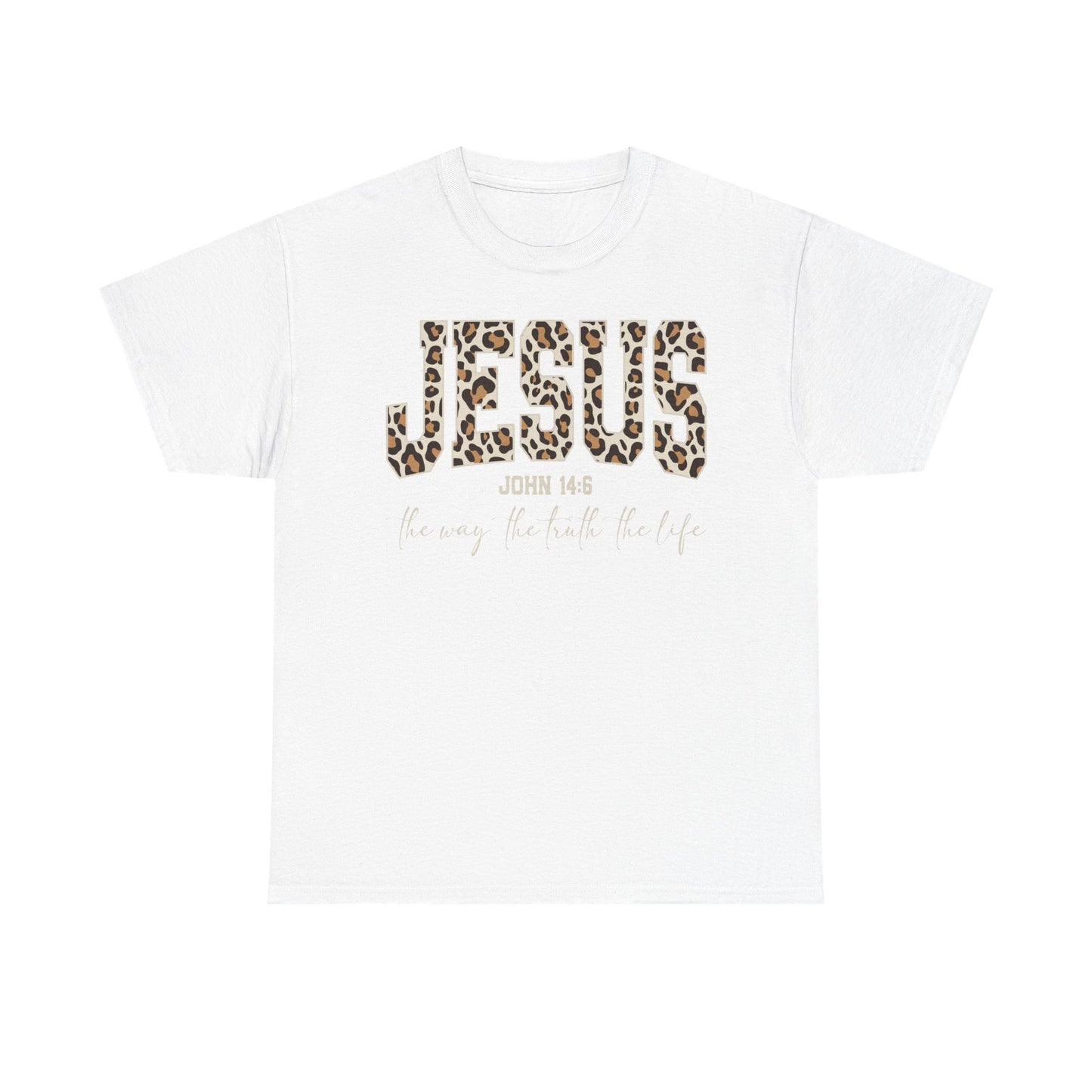 Jesus Leopard Print T-Shirt — John 4:6 Faith Tee