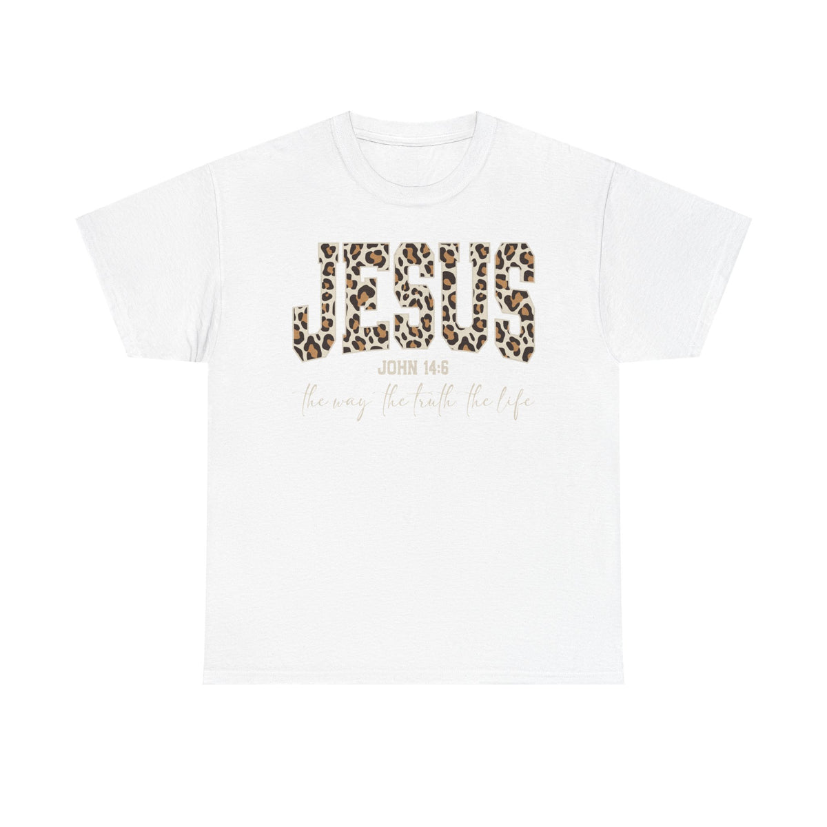Jesus Leopard Print T-Shirt — John 4:6 Faith Tee