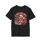 "Overstimulated But Still Festive" Holiday T-Shirt (Back)