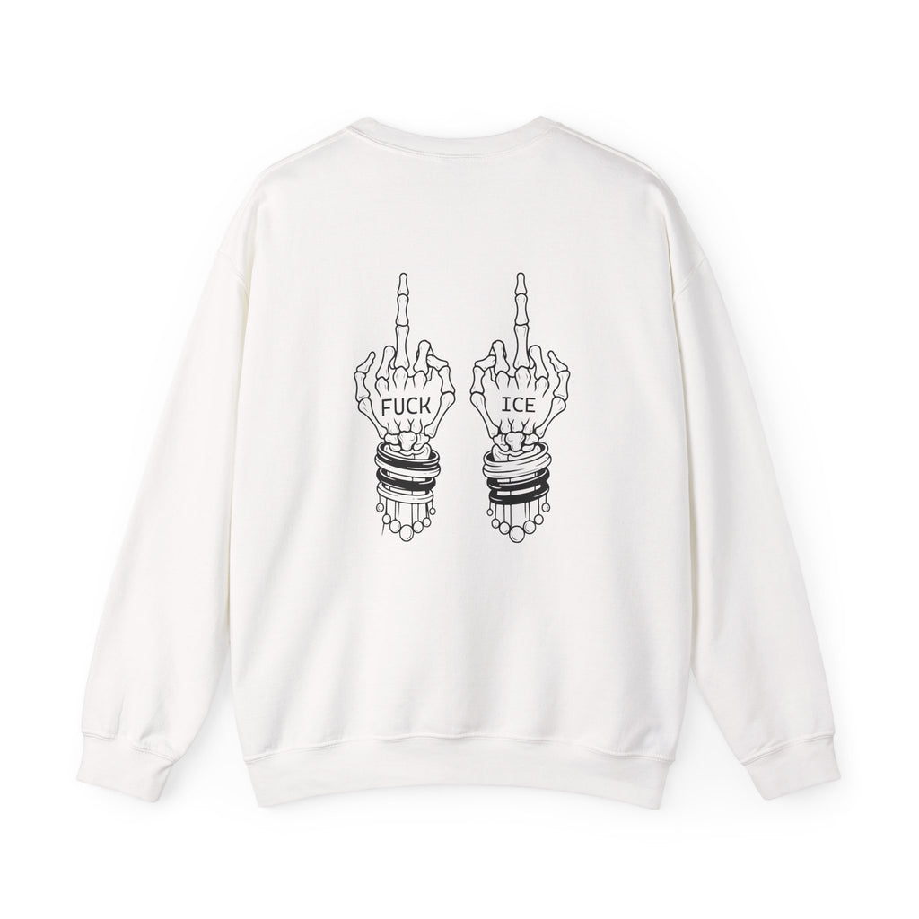 Crewneck Sweatshirt — "Chinga la Migra" Graphic (Back: F**k ICE Hand Illustration)