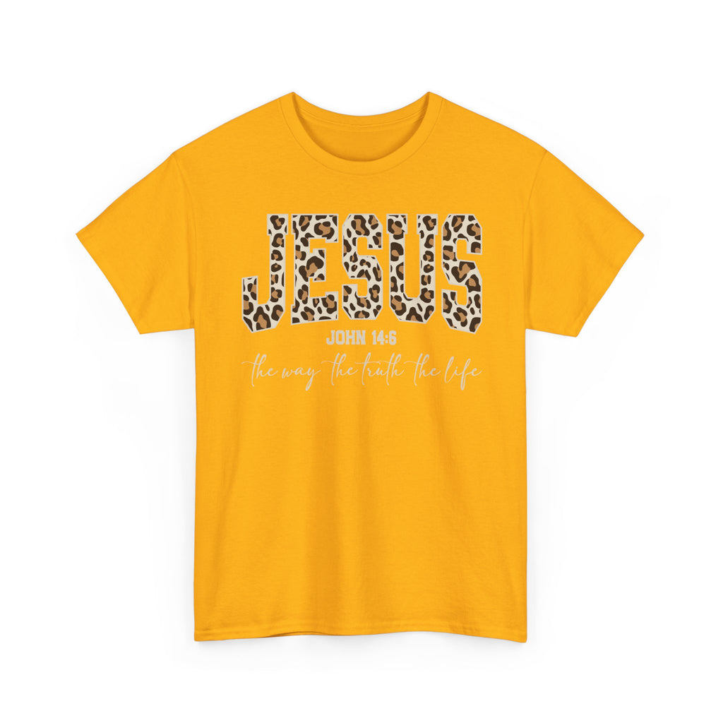 Jesus Leopard Print T-Shirt — John 4:6 Faith Tee