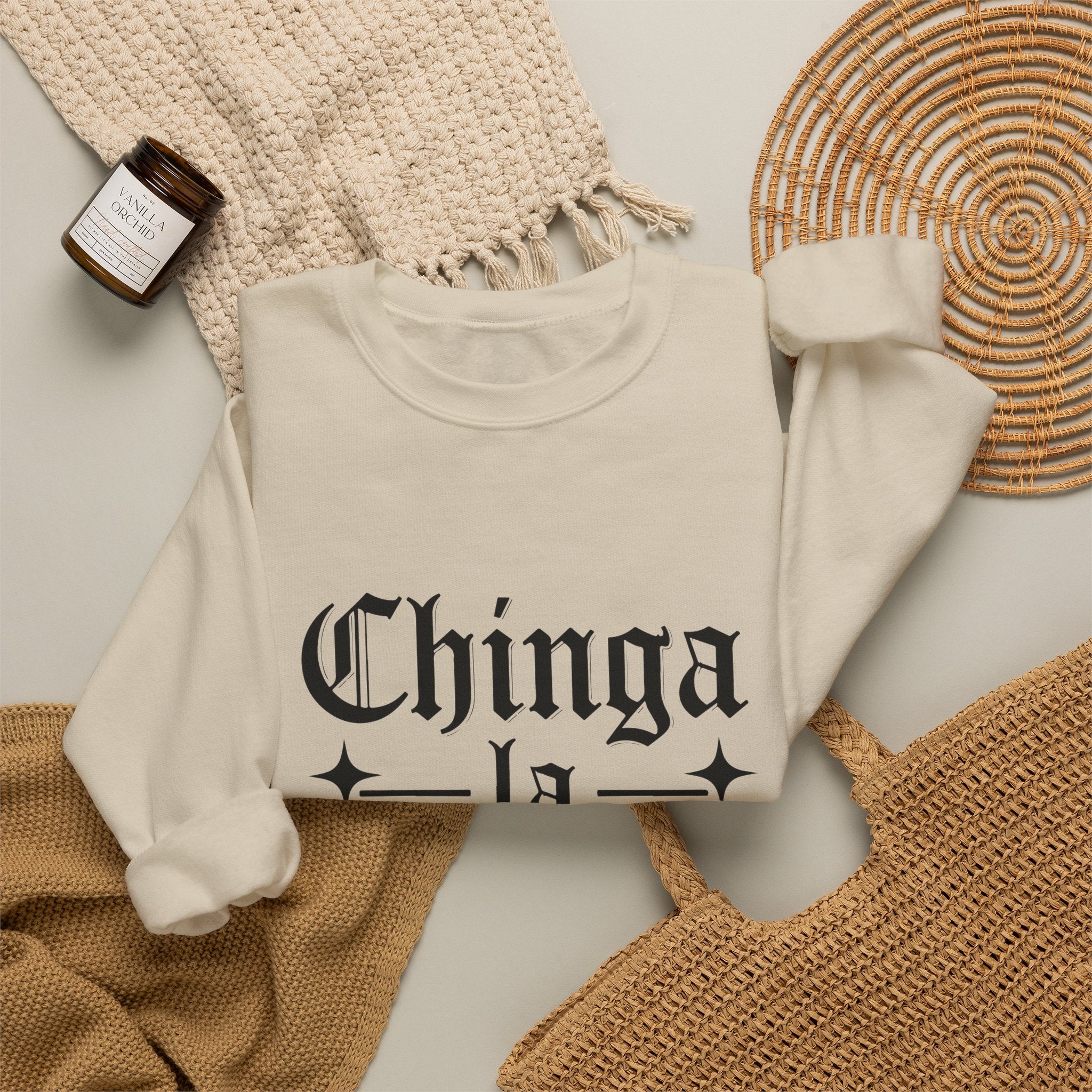 Crewneck Sweatshirt — "Chinga la Migra" Graphic (Back: F**k ICE Hand Illustration)