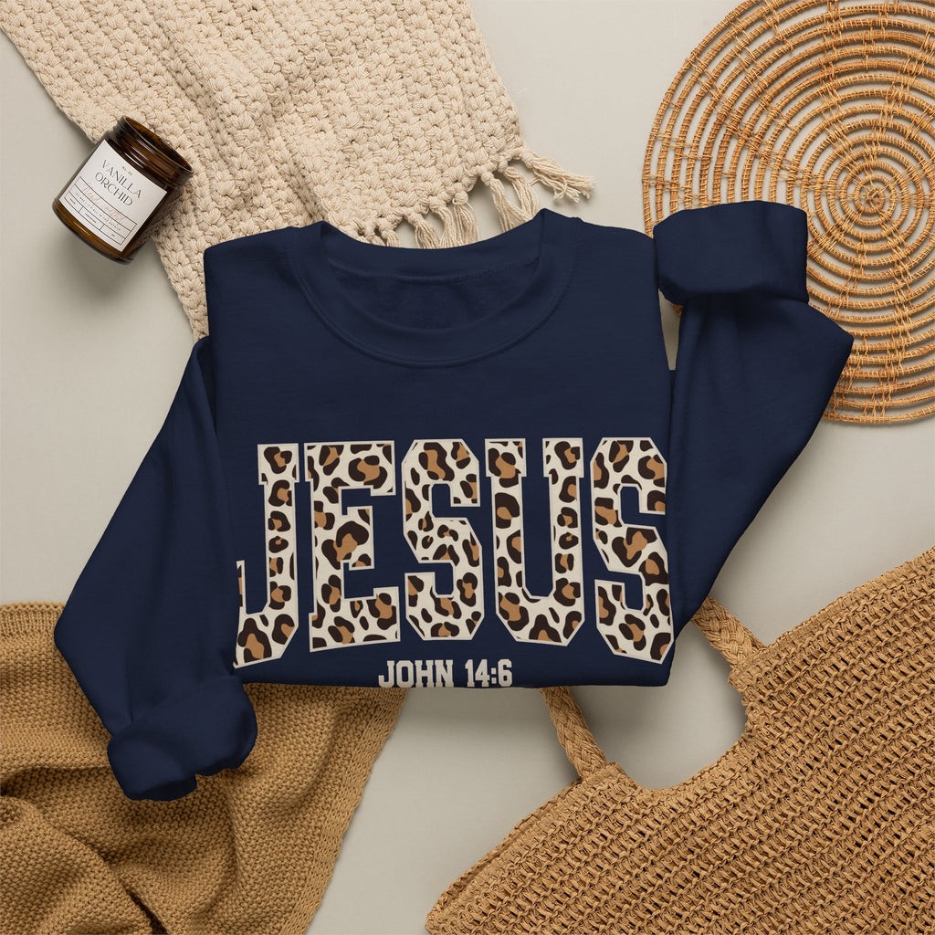 JESUS Leopard Print Crewneck