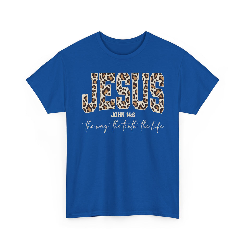 Jesus Leopard Print T-Shirt — John 4:6 Faith Tee