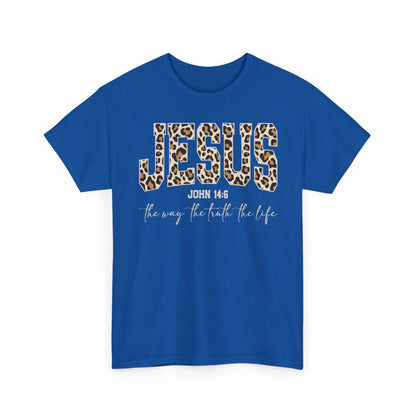 Jesus Leopard Print T-Shirt — John 4:6 Faith Tee