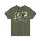Jesus Leopard Print T-Shirt — John 4:6 Faith Tee