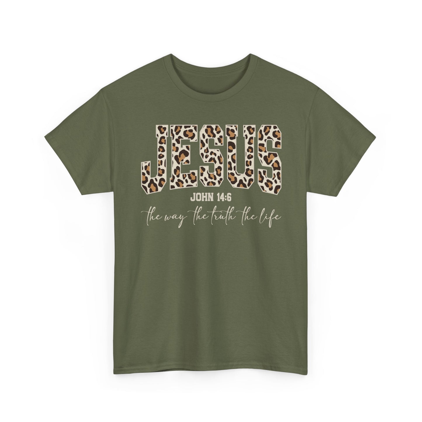 Jesus Leopard Print T-Shirt — John 4:6 Faith Tee