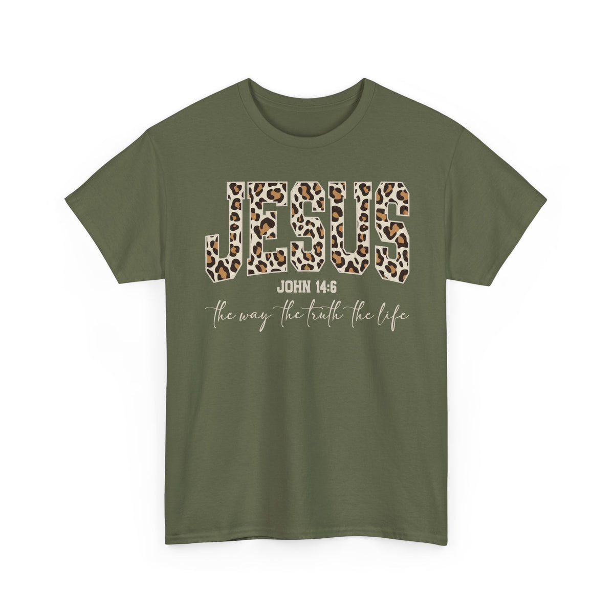 Jesus Leopard Print T-Shirt — John 4:6 Faith Tee