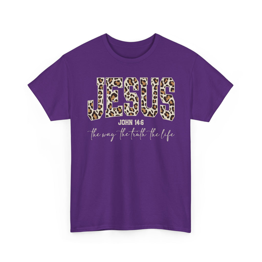 Jesus Leopard Print T-Shirt — John 4:6 Faith Tee