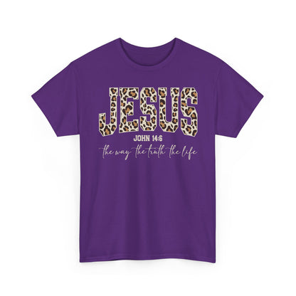 Jesus Leopard Print T-Shirt — John 4:6 Faith Tee