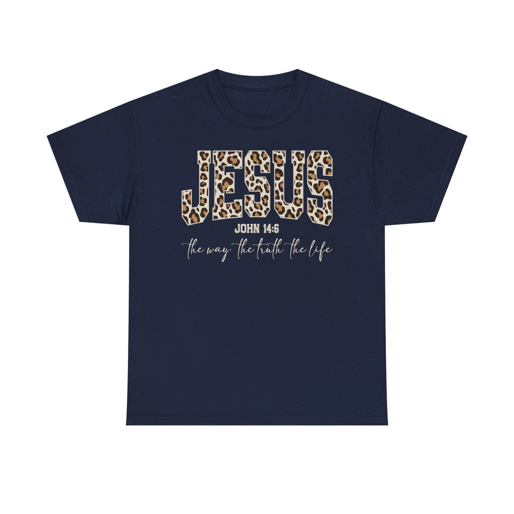 Jesus Leopard Print T-Shirt — John 4:6 Faith Tee