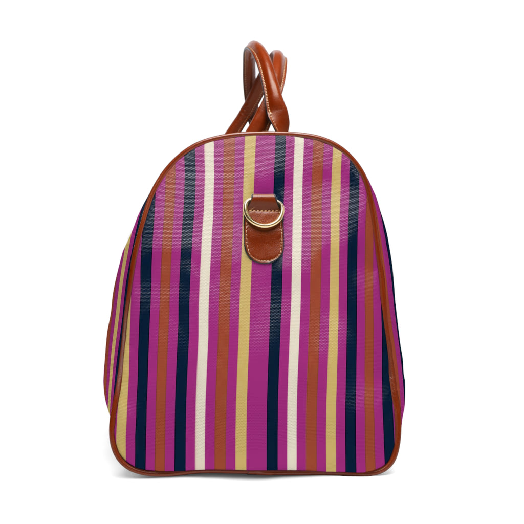 Striped Waterproof Travel Bag — Purple & Pink Weekender Duffle