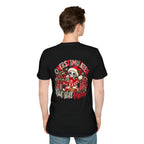 "Overstimulated But Still Festive" Holiday T-Shirt (Back)