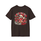 "Overstimulated But Still Festive" Holiday T-Shirt (Back)