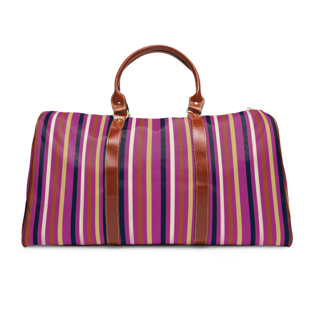 Striped Waterproof Travel Bag — Purple & Pink Weekender Duffle