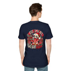 "Overstimulated But Still Festive" Holiday T-Shirt (Back)