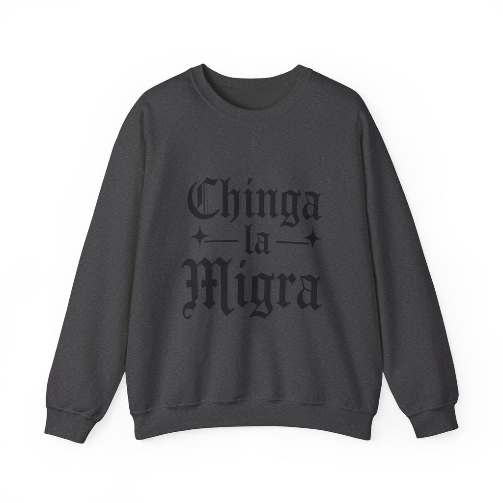 Crewneck Sweatshirt — "Chinga la Migra" Graphic (Back: F**k ICE Hand Illustration)