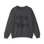 Crewneck Sweatshirt — "Chinga la Migra" Graphic (Back: F**k ICE Hand Illustration)