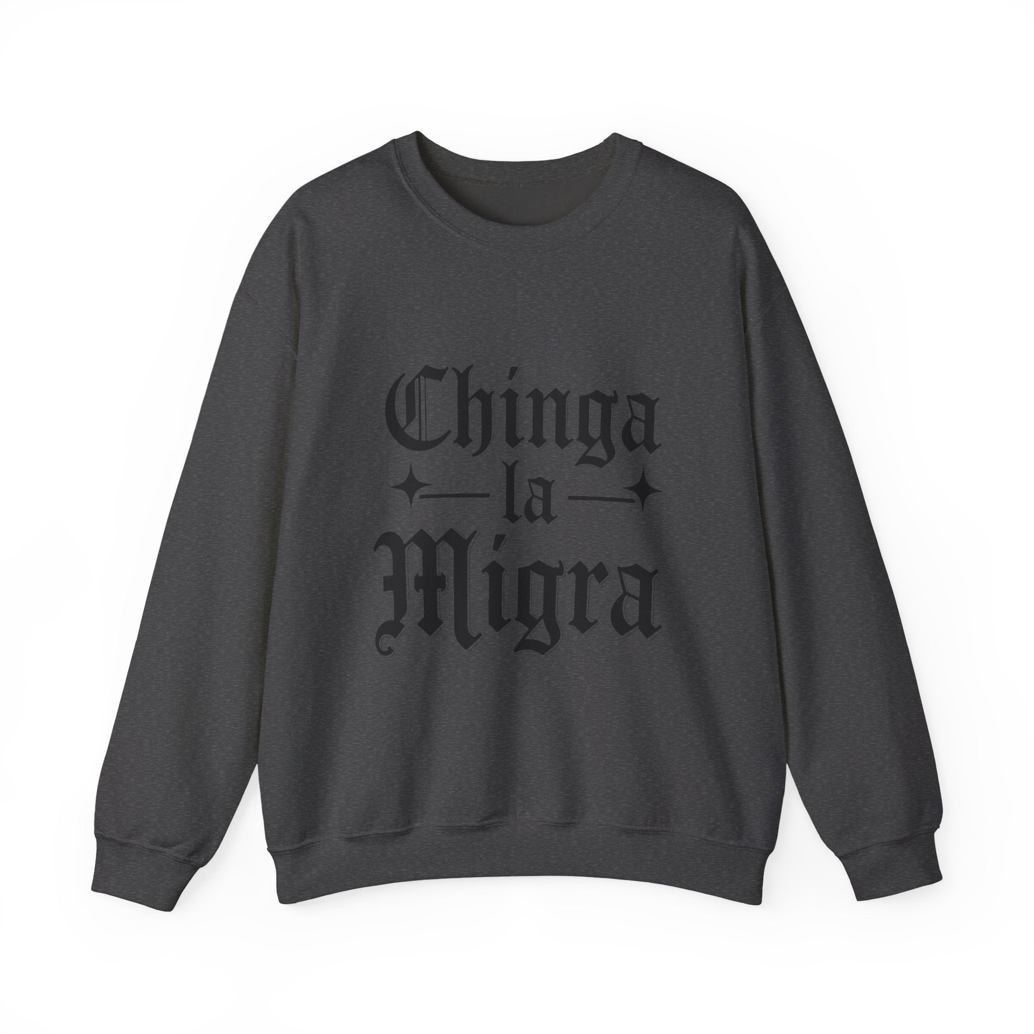 Crewneck Sweatshirt — "Chinga la Migra" Graphic (Back: F**k ICE Hand Illustration)