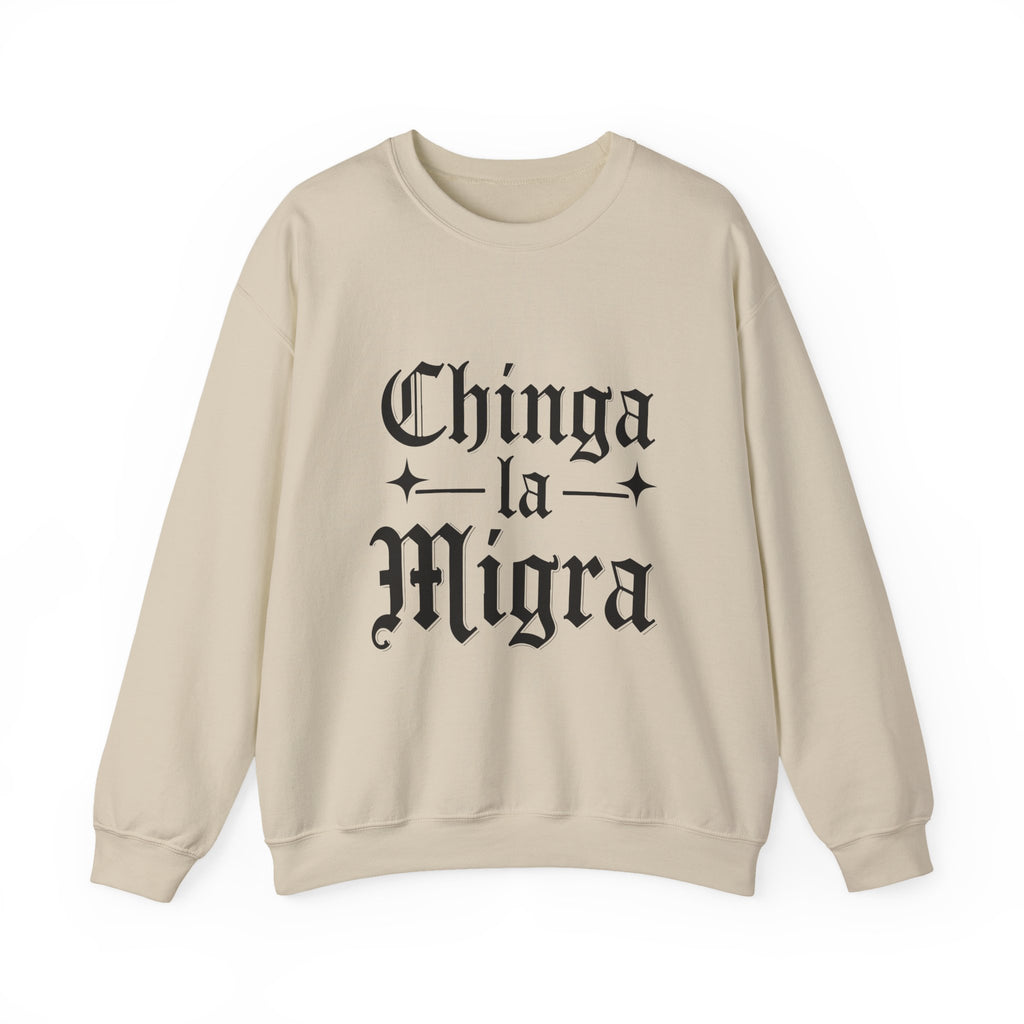 Crewneck Sweatshirt — "Chinga la Migra" Graphic (Back: F**k ICE Hand Illustration)