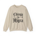 Crewneck Sweatshirt — "Chinga la Migra" Graphic (Back: F**k ICE Hand Illustration)