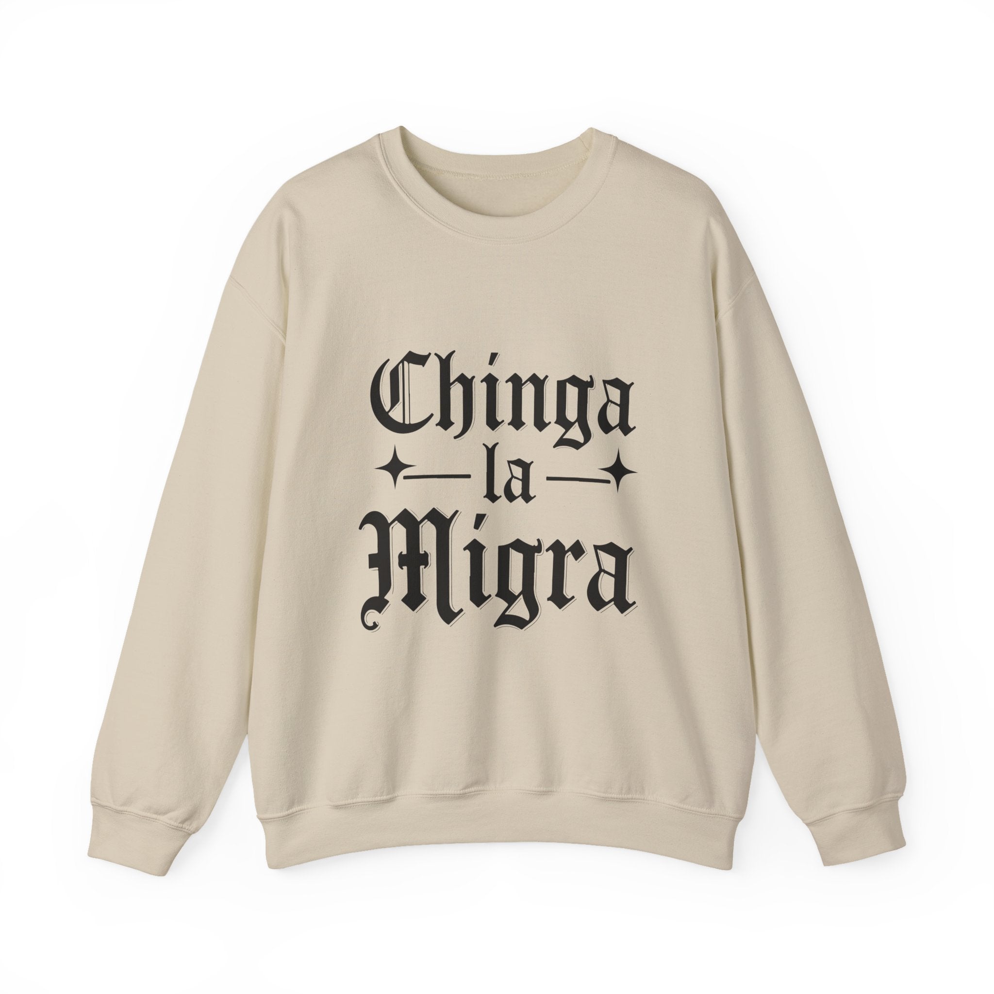 Crewneck Sweatshirt — "Chinga la Migra" Graphic (Back: F**k ICE Hand Illustration)