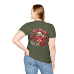 "Overstimulated But Still Festive" Holiday T-Shirt (Back)