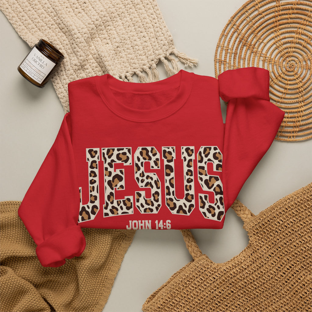 JESUS Leopard Print Crewneck