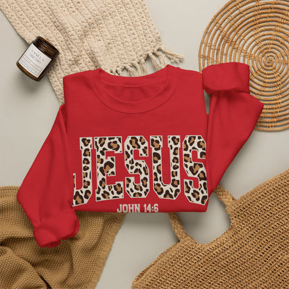 JESUS Leopard Print Crewneck