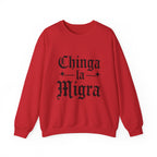 Crewneck Sweatshirt — "Chinga la Migra" Graphic (Back: F**k ICE Hand Illustration)