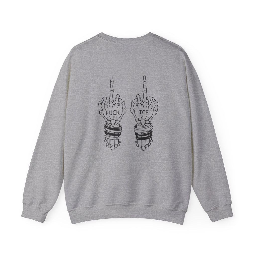 Crewneck Sweatshirt — "Chinga la Migra" Graphic (Back: F**k ICE Hand Illustration)