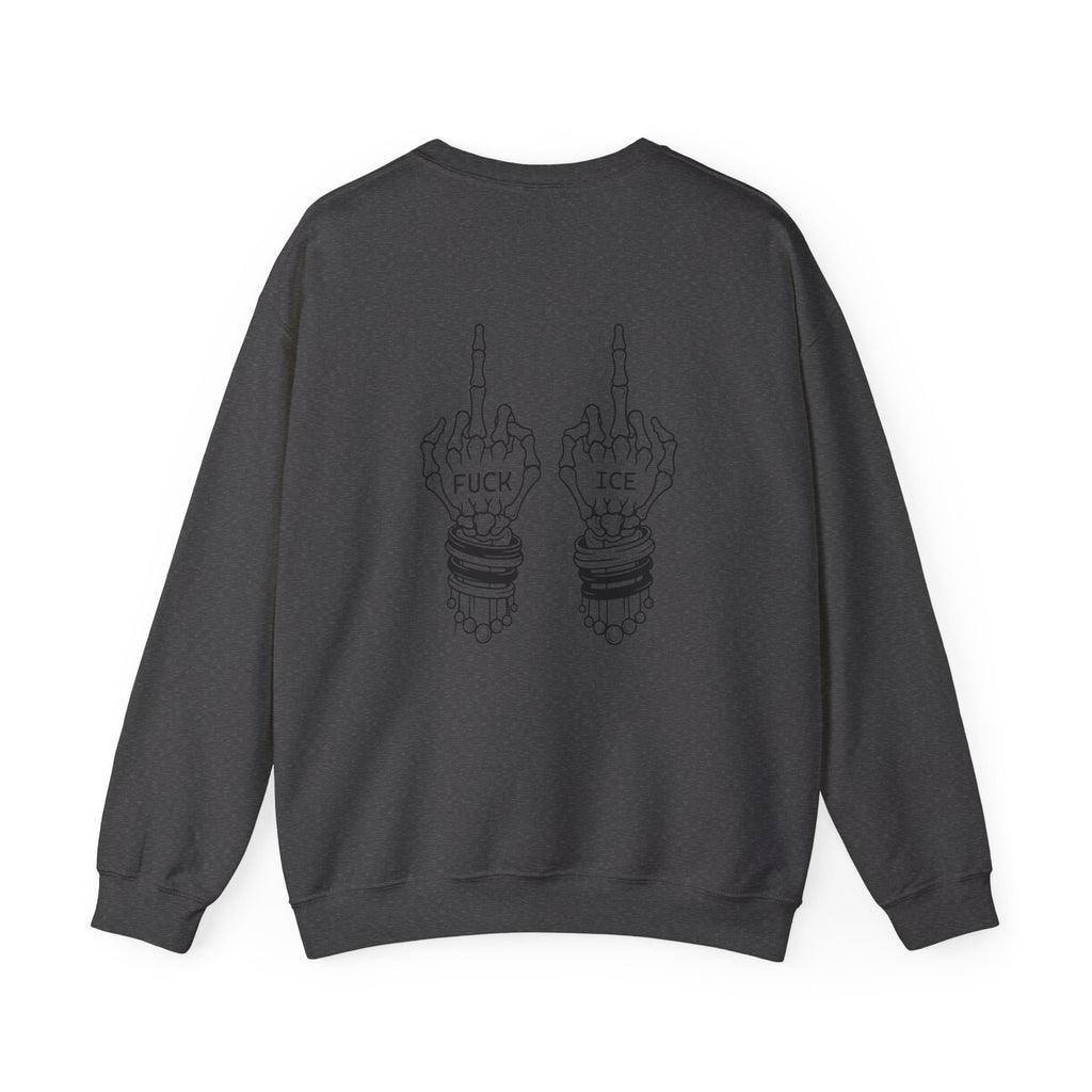 Crewneck Sweatshirt — "Chinga la Migra" Graphic (Back: F**k ICE Hand Illustration)